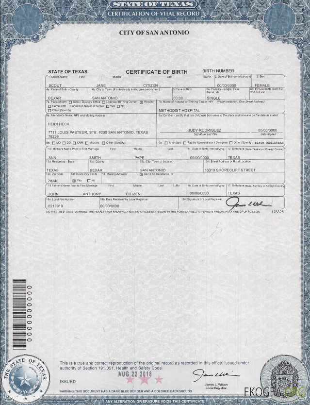 Acte de naissance aux États Unis, au Texas